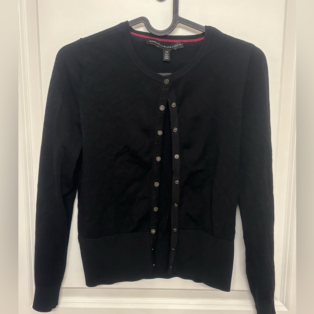 White House Black Market Black Double-Row Snap Cardigan
